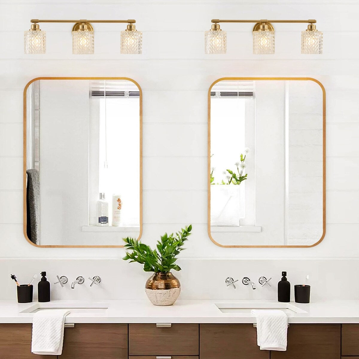 Modern 3-Light Textured Cylinder Glass Shade Vanity Light for Bathroom