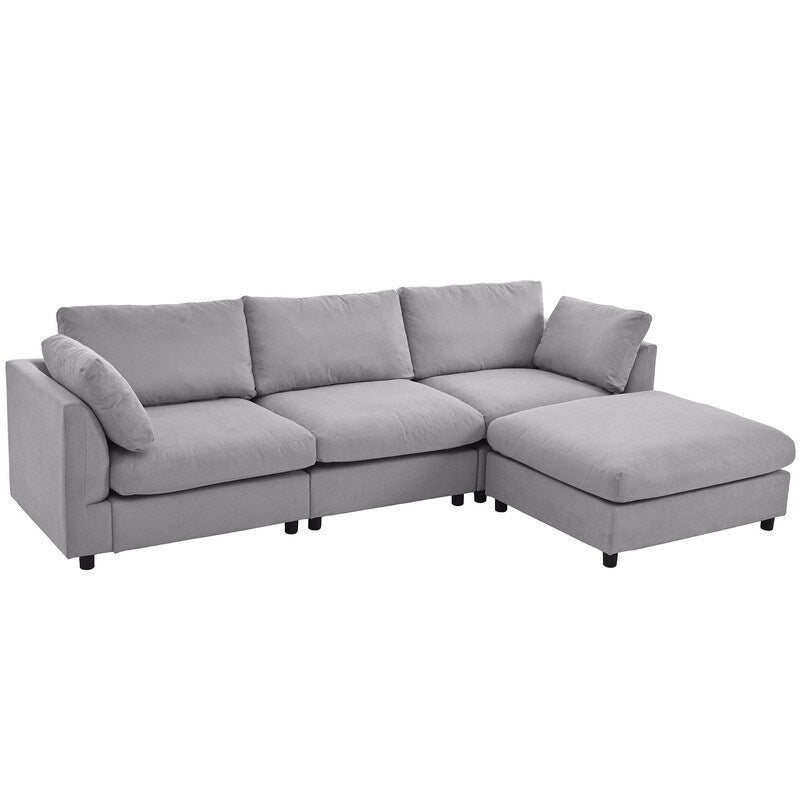 Modern 3-Seat Convertible Sectional Sofa Couch, Grey