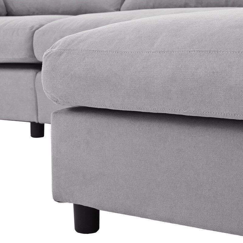 Modern 3-Seat Convertible Sectional Sofa Couch, Grey