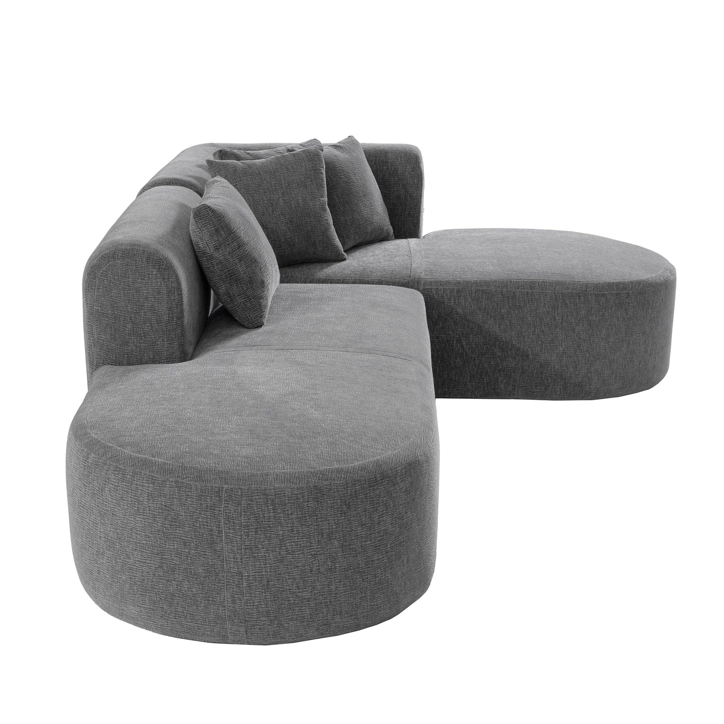 Modern 4-Seater Curved Sectional Sofa with 4 Plush Pillows for Living Room Bedroom