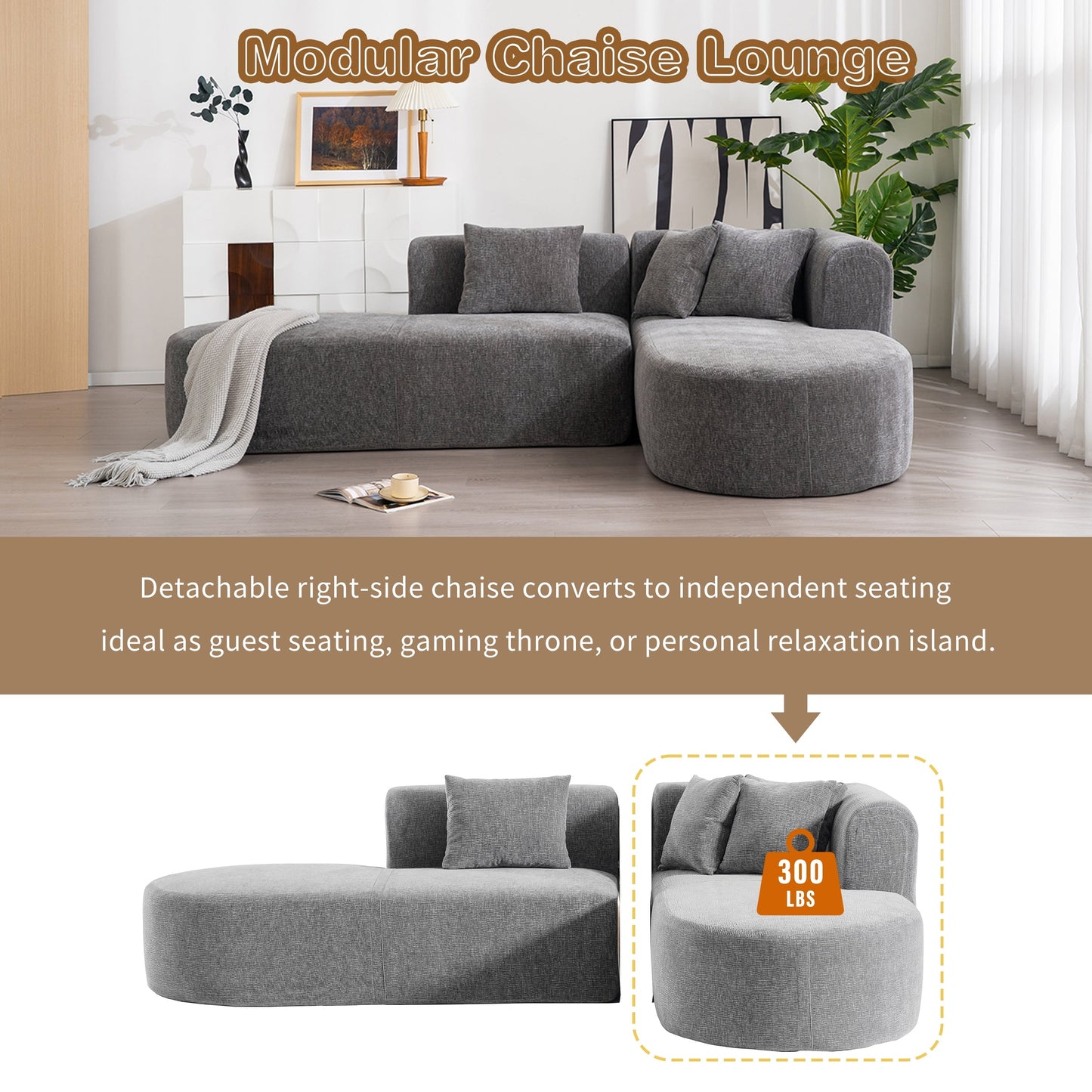 Modern 4-Seater Curved Sectional Sofa with 4 Plush Pillows for Living Room Bedroom
