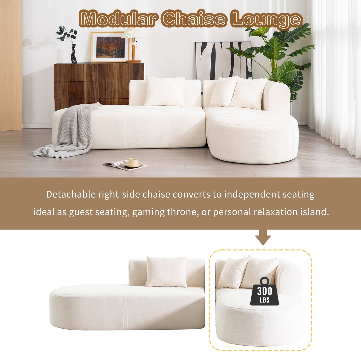Modern 4-Seater Curved Sectional Sofa with 4 Plush Pillows for Living Room Bedroom