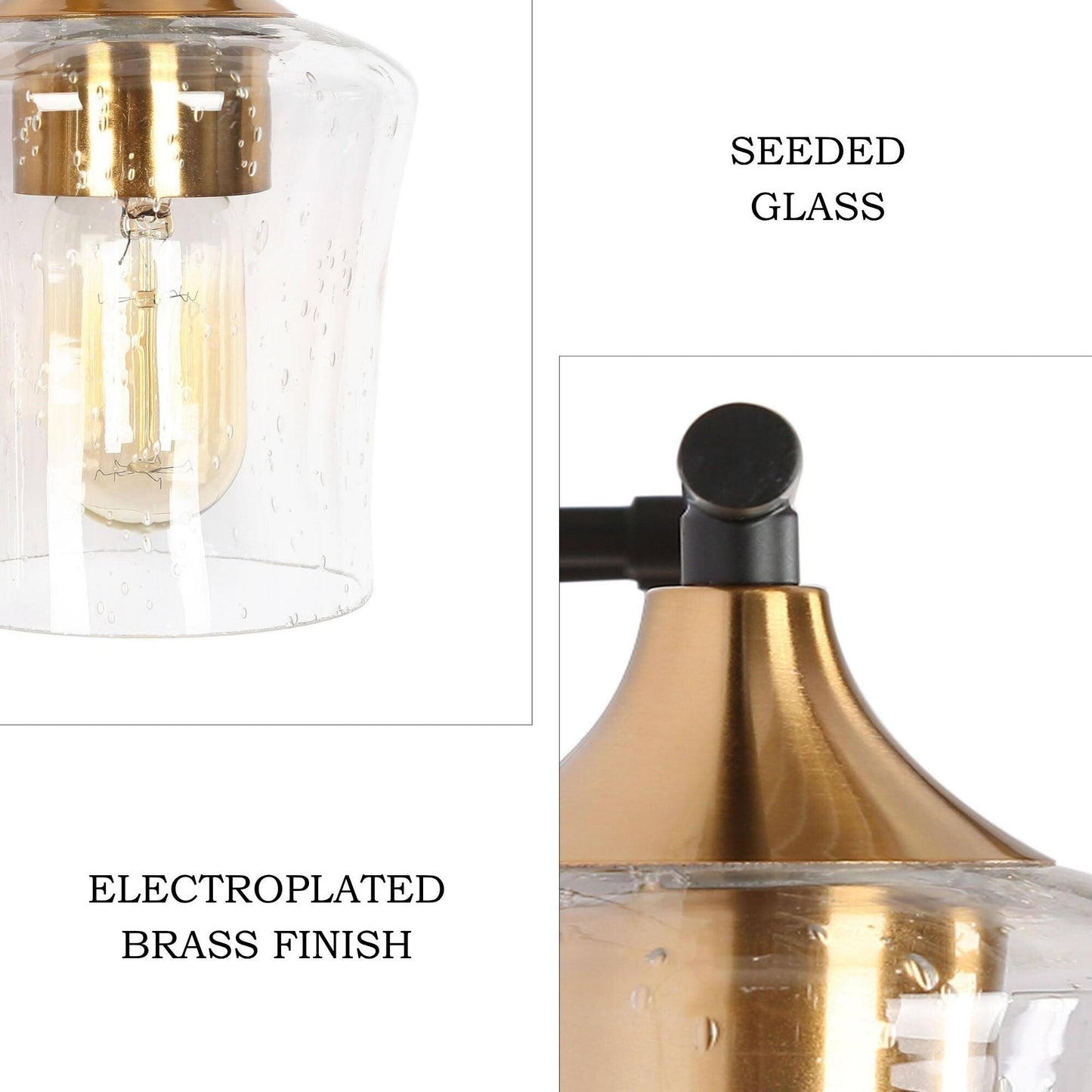 Modern Black Gold 2/3/4-Light Linear Bathroom Vanity Lights with Seeded Glass