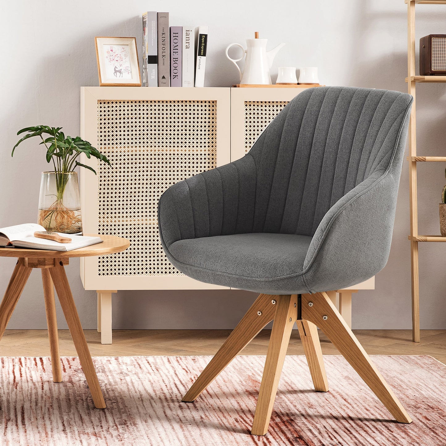 Art Leon Modern Home Office Swivel Arm Accent Chair with Wood Legs