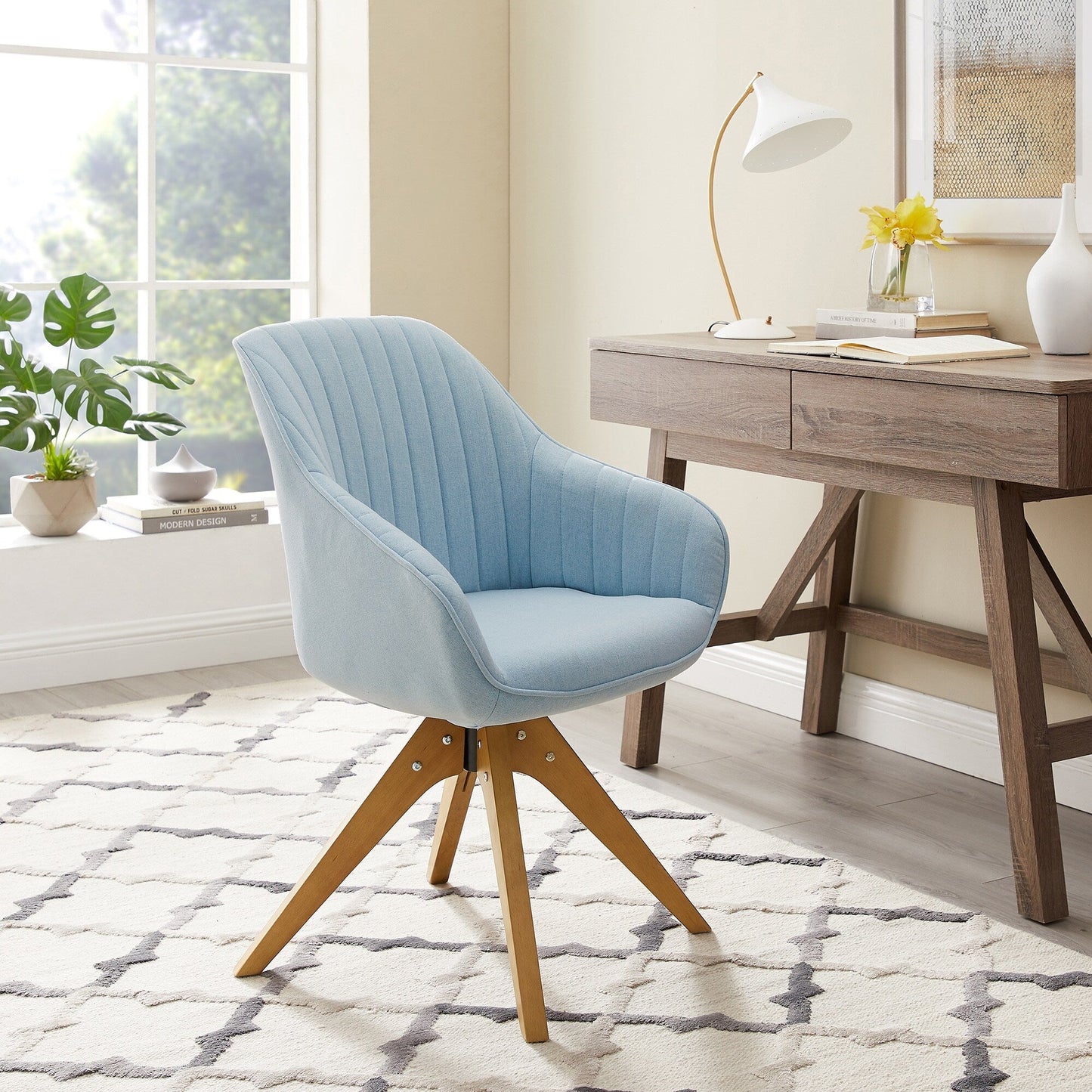 Art Leon Modern Home Office Swivel Arm Accent Chair with Wood Legs