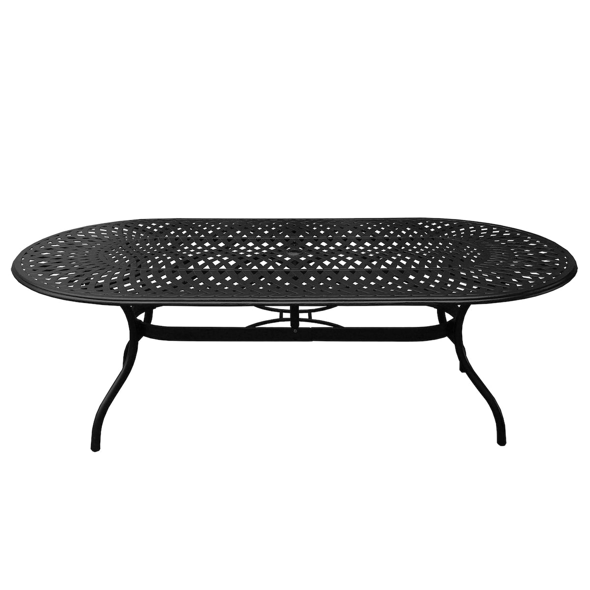 Modern Outdoor Mesh Lattice Aluminum 95-in Large Oval Patio Dining Set with Eight Arm Chairs - N/A