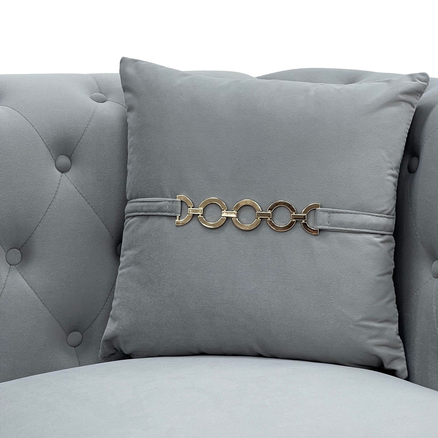 Modern Tufted Velvet Sofa, 82.67 Mid-Century 3-Seater Couch with Gold Metal Legs & Pillows, Elegant Chesterfield-Style Sofa