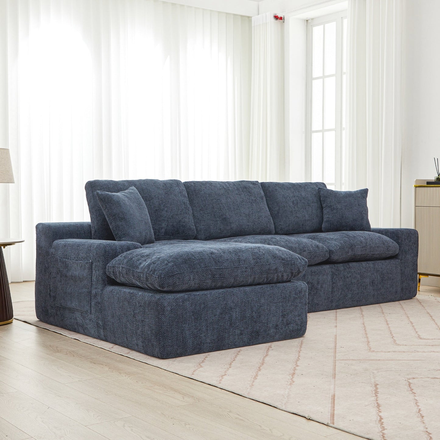 Modular Chenille Cloud Sectional Sofa with Double-Layer Cushions, Side Storage and Matching Pillows for Living Room