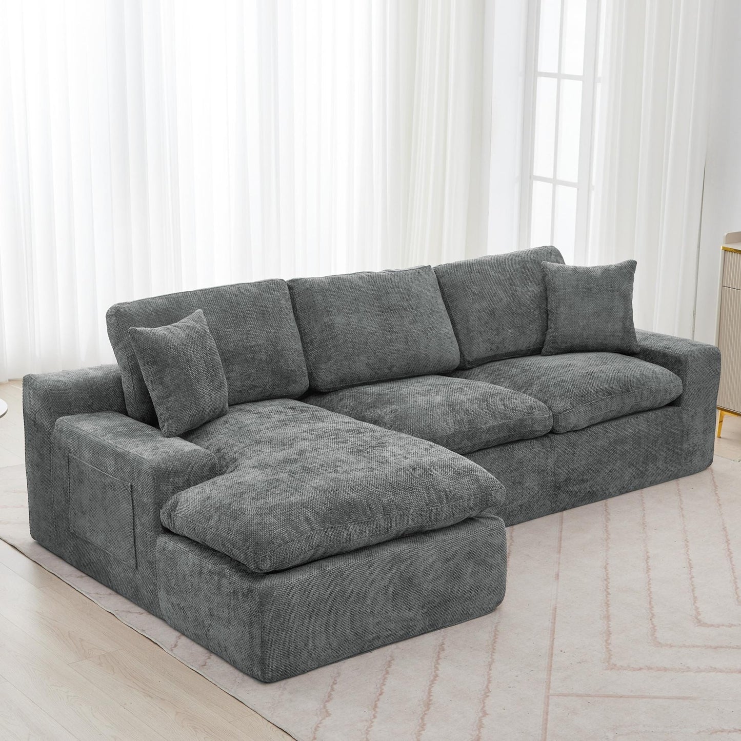 Modular Chenille Cloud Sectional Sofa with Double-Layer Cushions, Side Storage and Matching Pillows for Living Room