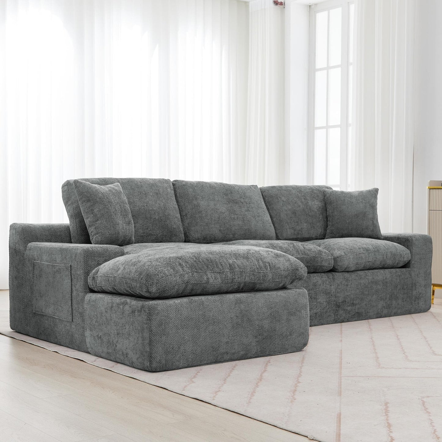 Modular Chenille Cloud Sectional Sofa with Double-Layer Cushions, Side Storage and Matching Pillows for Living Room