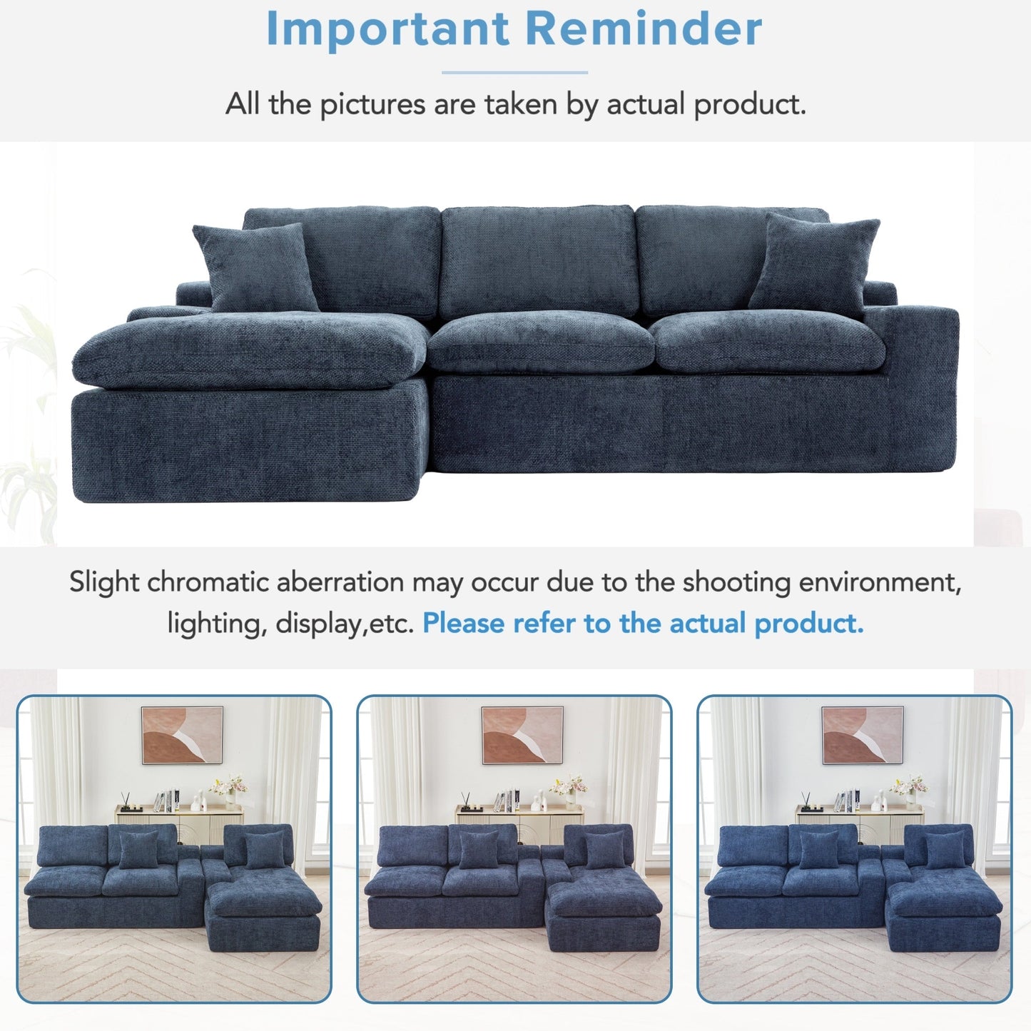 Modular Chenille Cloud Sectional Sofa with Double-Layer Cushions, Side Storage and Matching Pillows for Living Room