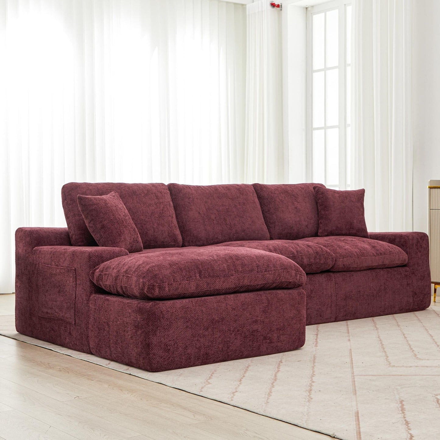 Modular Chenille Cloud Sectional Sofa with Double-Layer Cushions, Side Storage and Matching Pillows for Living Room