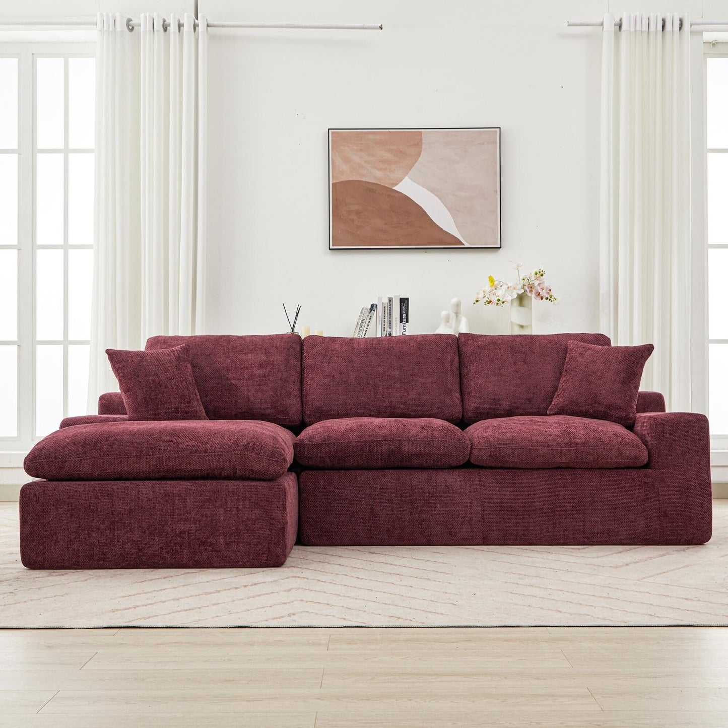 Modular Chenille Cloud Sectional Sofa with Double-Layer Cushions, Side Storage and Matching Pillows for Living Room