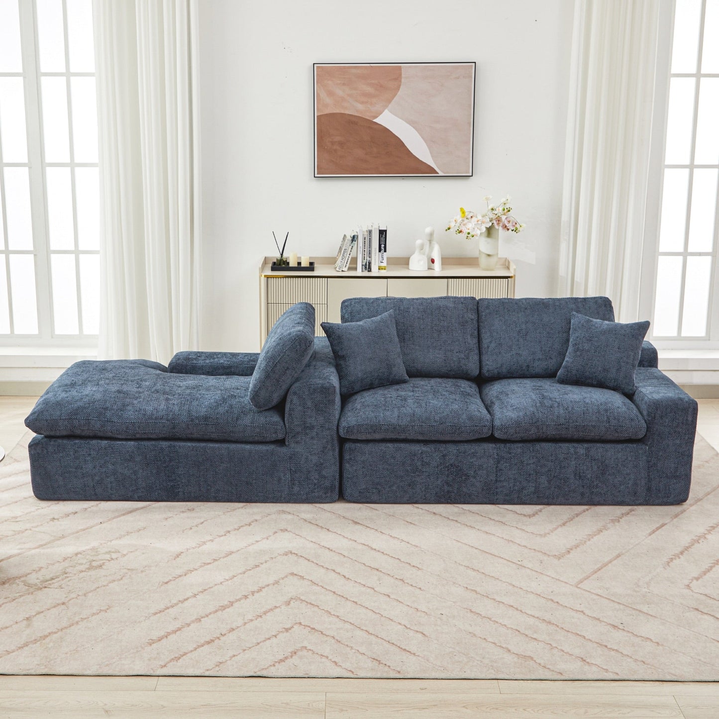 Modular Chenille Cloud Sectional Sofa with Double-Layer Cushions, Side Storage and Matching Pillows for Living Room