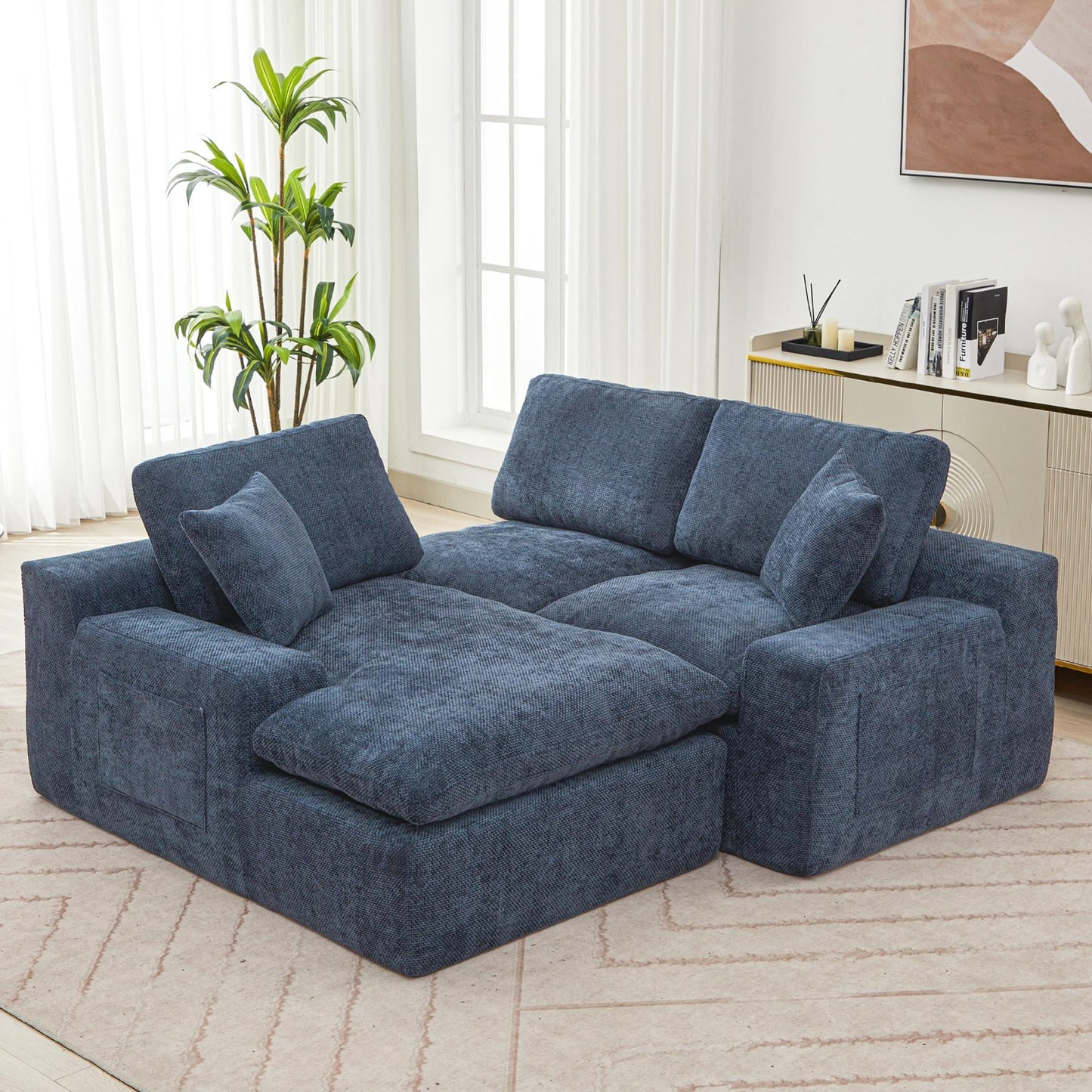 Modular Chenille Cloud Sectional Sofa with Double-Layer Cushions, Side Storage and Matching Pillows for Living Room