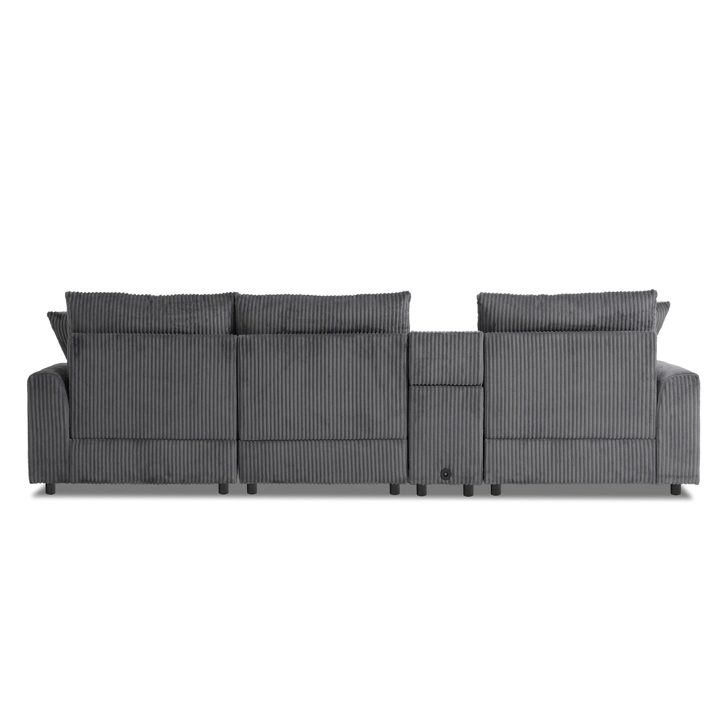 Modular Corduroy Sectional Sofa with Bluetooth Speakers, Charging Ports, Cup Holders, Storage and Ottoman for Living Room
