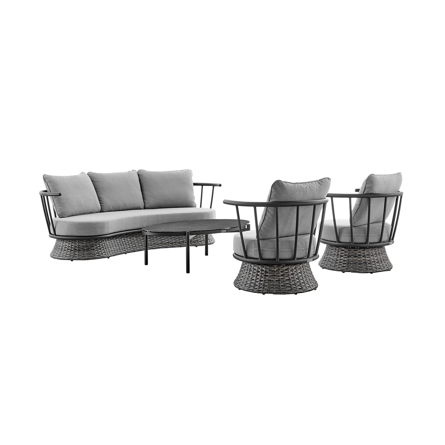 Monk Modern Gray Wicker and Aluminum Outdoor 4 Piece Conversation Set with Swivel Chairs