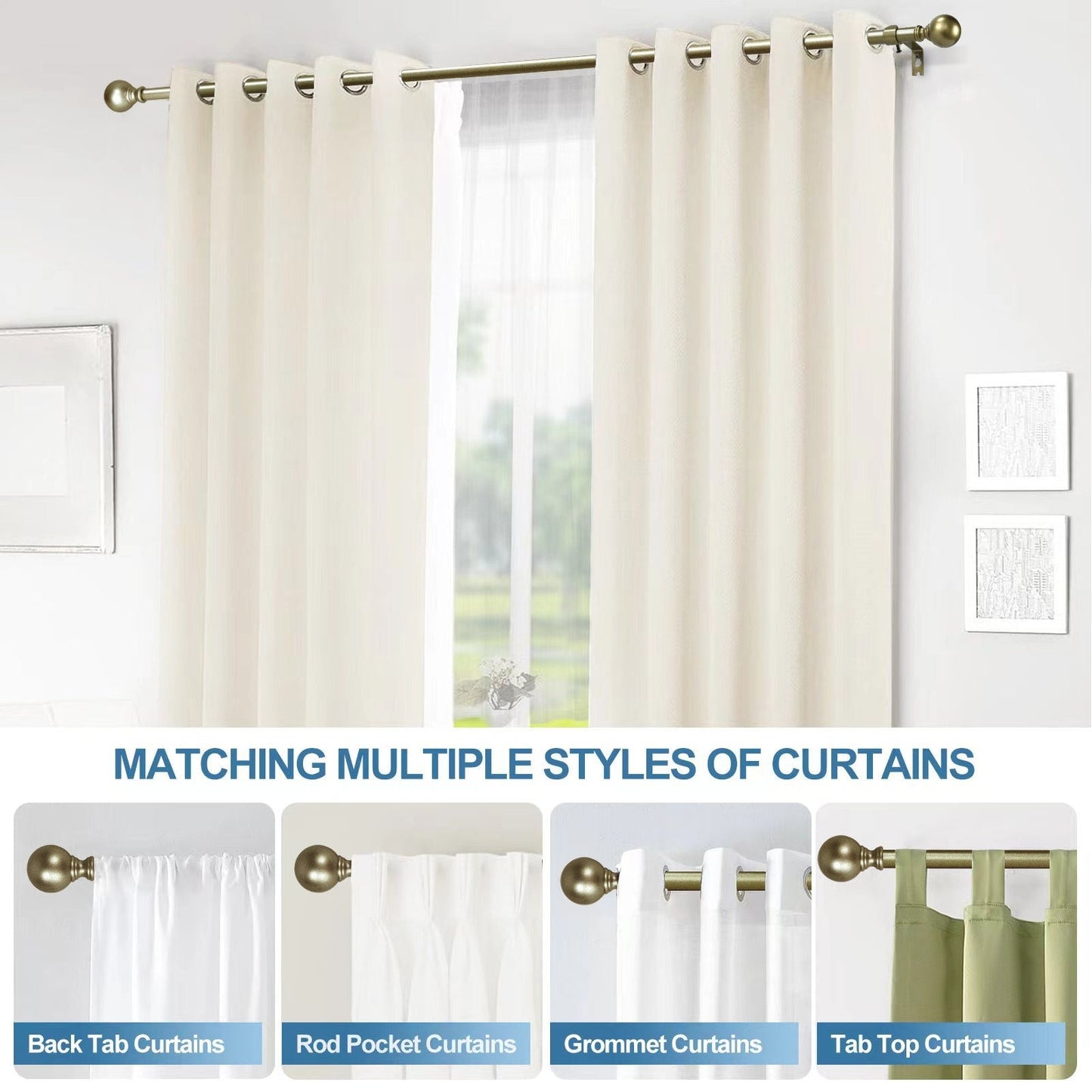 Mordern Round Ball Adjustable Curtain Rod with Curtain Rings