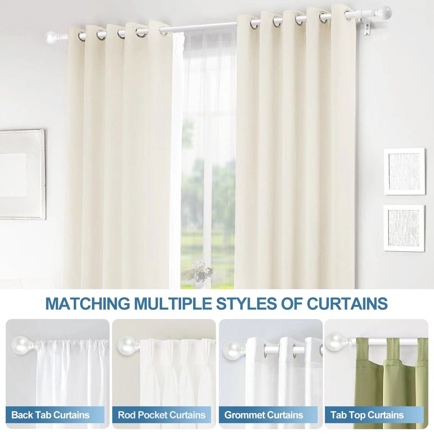 Mordern Round Ball Adjustable Curtain Rod with Curtain Rings