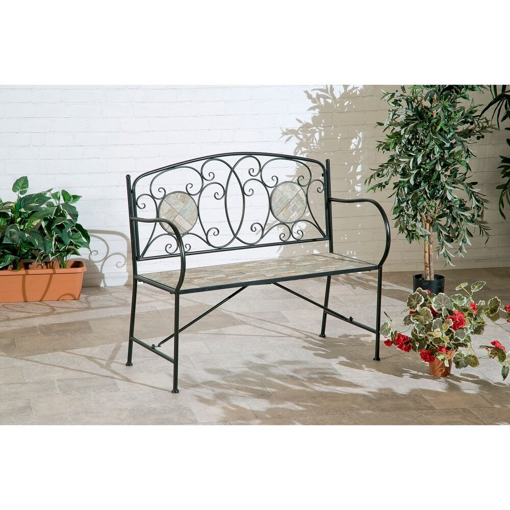 Islington Sand Mosaic Tile Two Seater Bench - 22.8x5.1x40.9