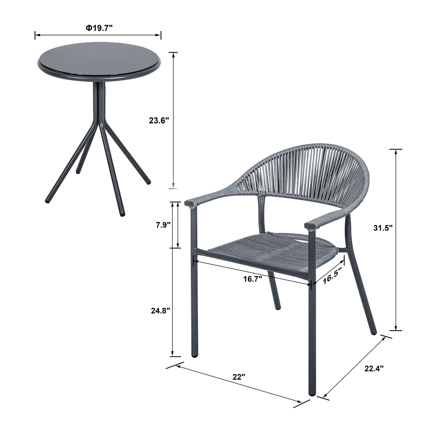 NUU GARDEN 3-piece Patio Rope Wicker Bistro Set