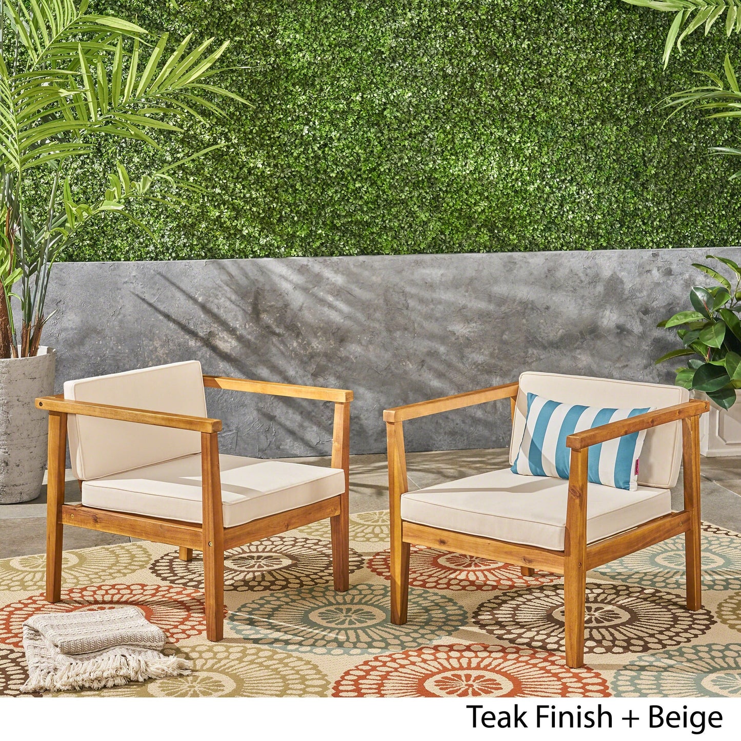 Newbury Outdoor Acacia Wood Club Chairs with Cushions (Set of 2) by Christopher Knight Home