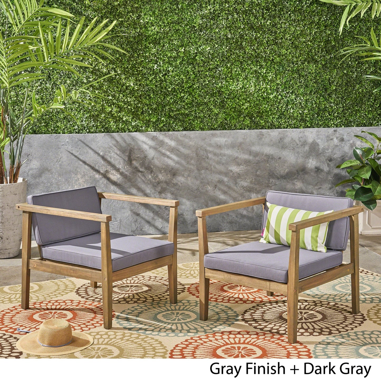 Newbury Outdoor Acacia Wood Club Chairs with Cushions (Set of 2) by Christopher Knight Home
