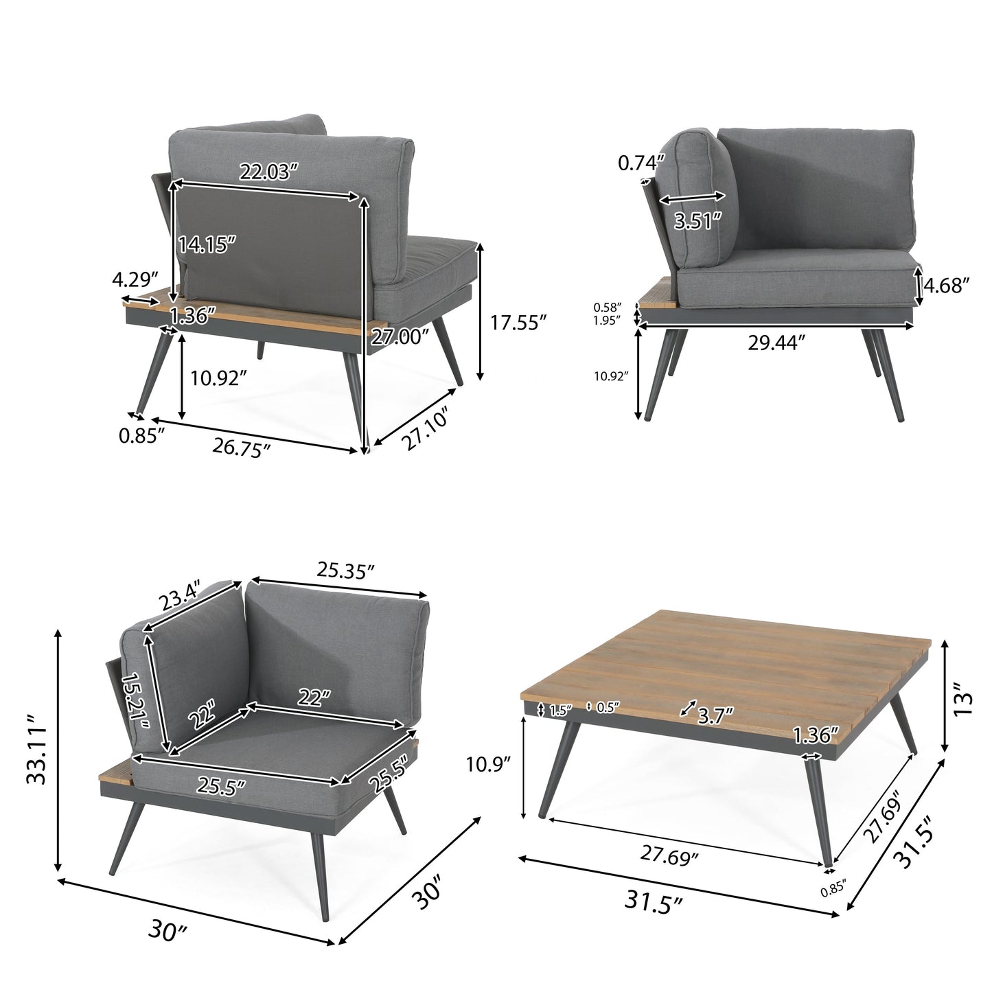 Norfolk Outdoor V-Shaped 5 Seater Sofa Set by Christopher Knight Home