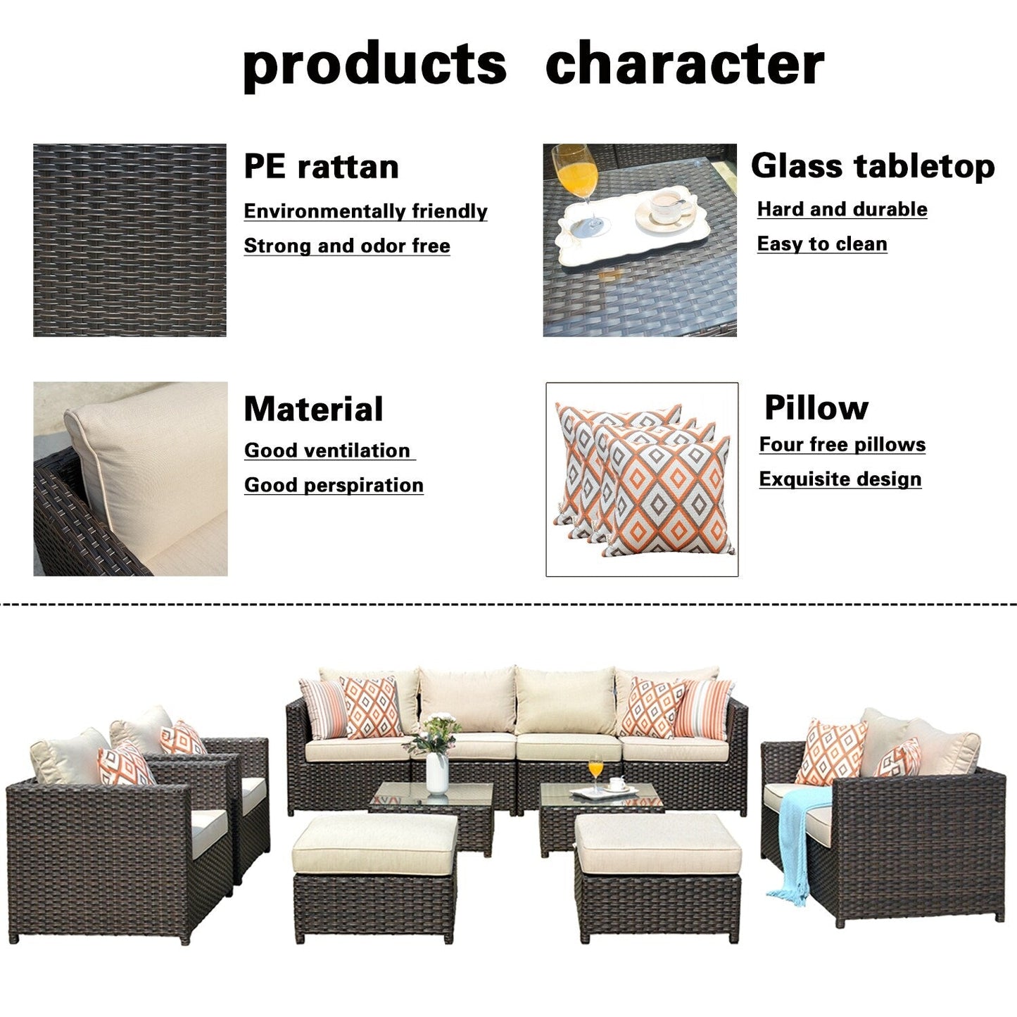 OVIOS 12-piece Sunbrella & Olefin Fabric Patio Furniture Conversation Set