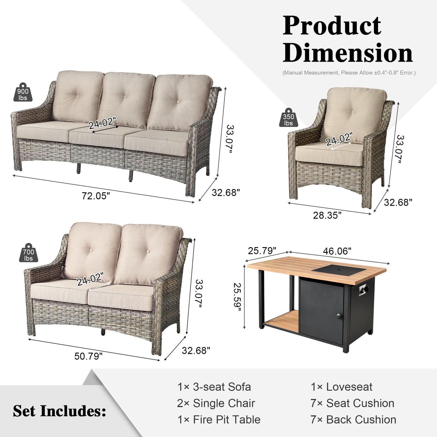 OVIOS 5-piece Patio Wicker Conversation Set With Fire Table