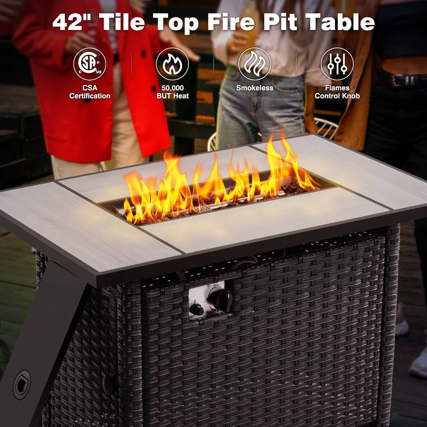 OVIOS 6-piece Patio Wicker Furniture Set With 42 Fire Pit Table