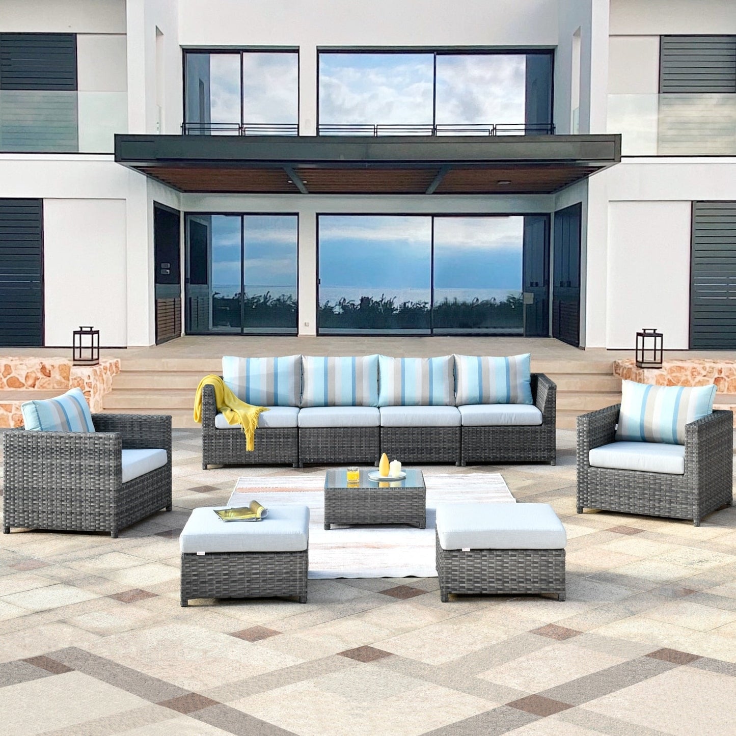 OVIOS Sunbrella Fabric Patio 9&12 Pieces Outdoor Sectional Set