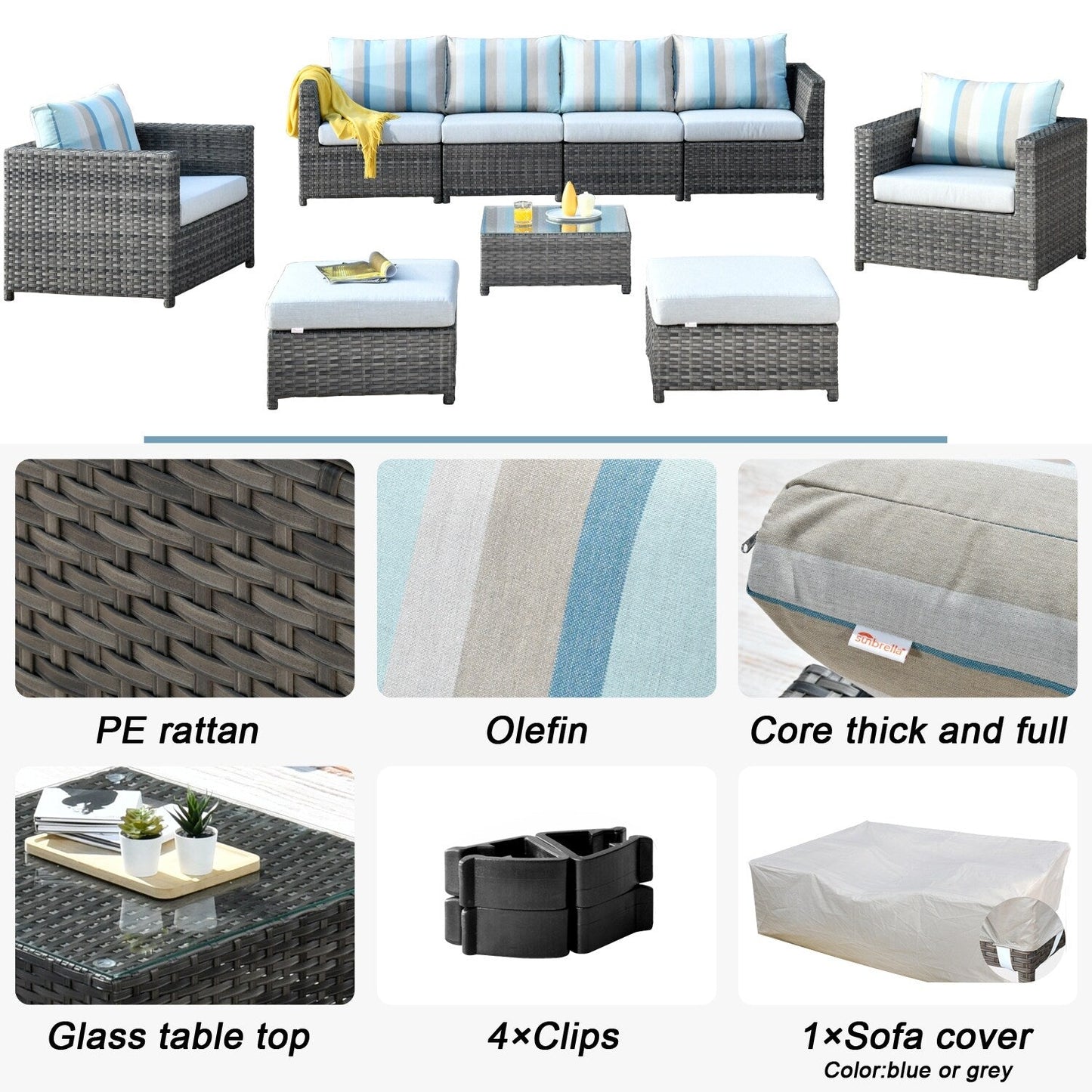 OVIOS Sunbrella Fabric Patio 9&12 Pieces Outdoor Sectional Set