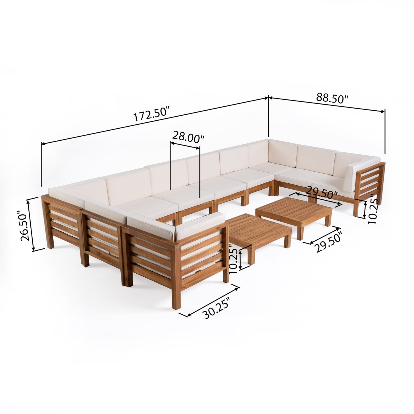 Oana Outdoor 12-Piece U-Shaped Acacia Wood Sectional Sofa Set by Christopher Knight Home