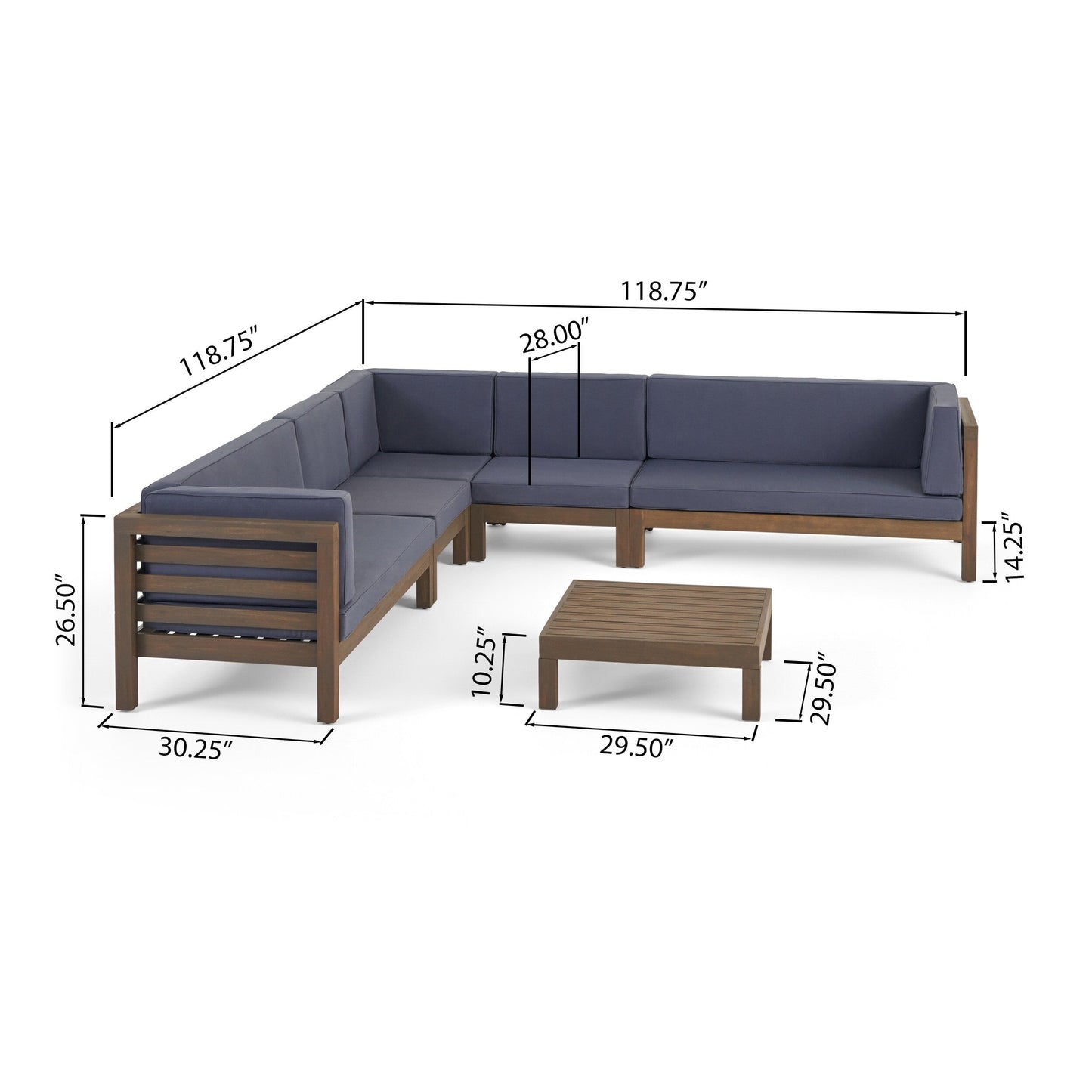 Oana Outdoor 7-seater Acacia Wood Sectional Sofa Set by Christopher Knight Home