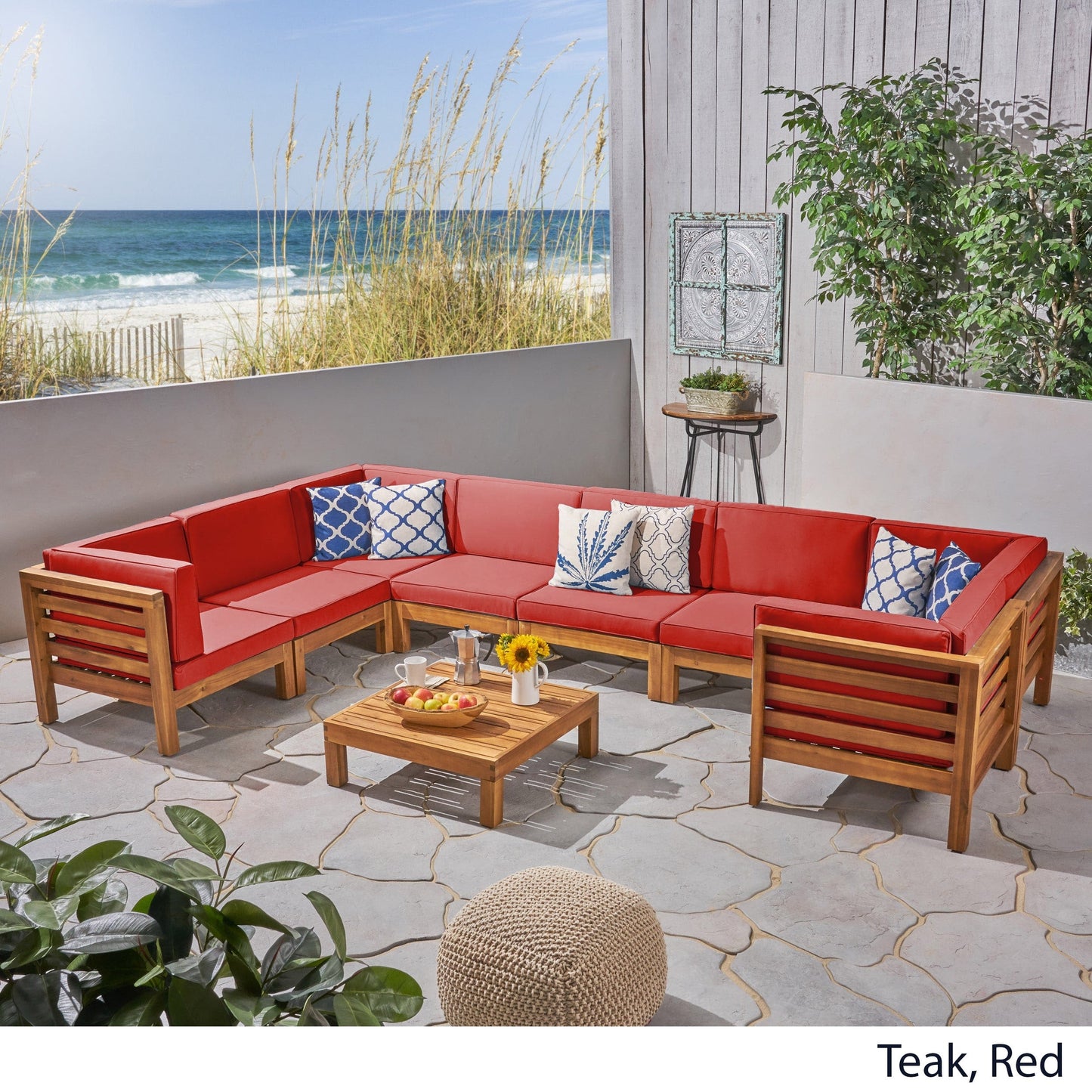 Oana Outdoor 9-piece Acacia Wood U-shaped Sectional Set by Christopher Knight Home