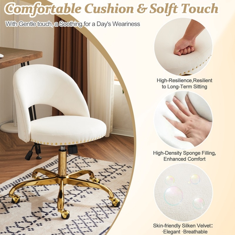 Office Chair Velvet Desk Chair Swivel Armchair Cute Modern Fabric Home Office Desk Chairs with Wheels