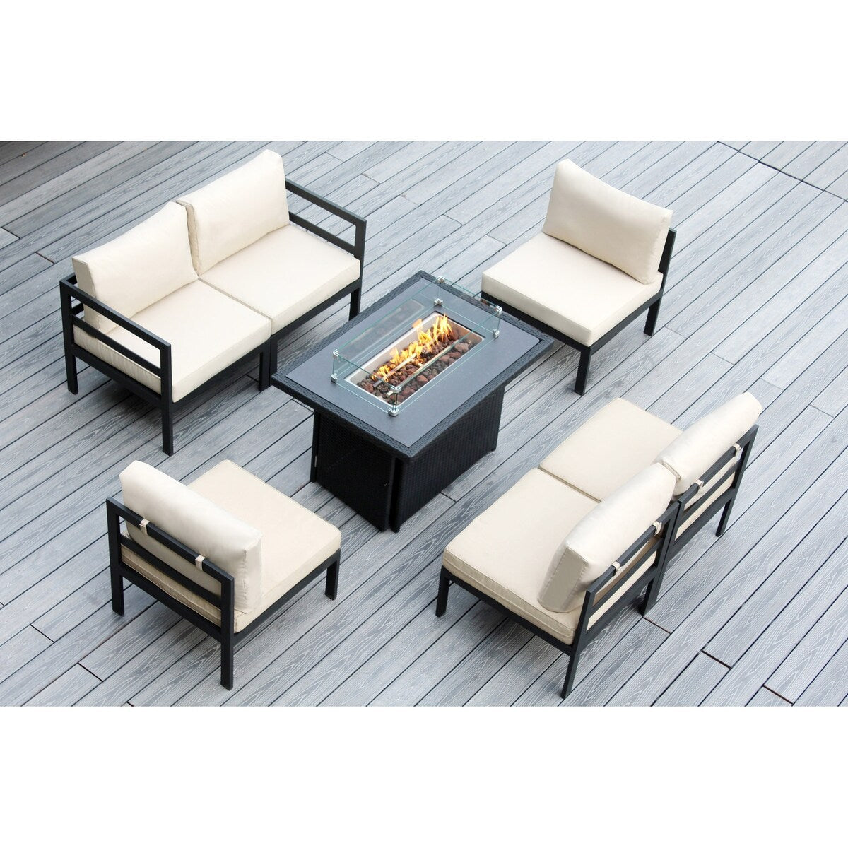 Ohana Outdoor 7-pc. Cushioned Aluminum Sectional with 42 Fire Table