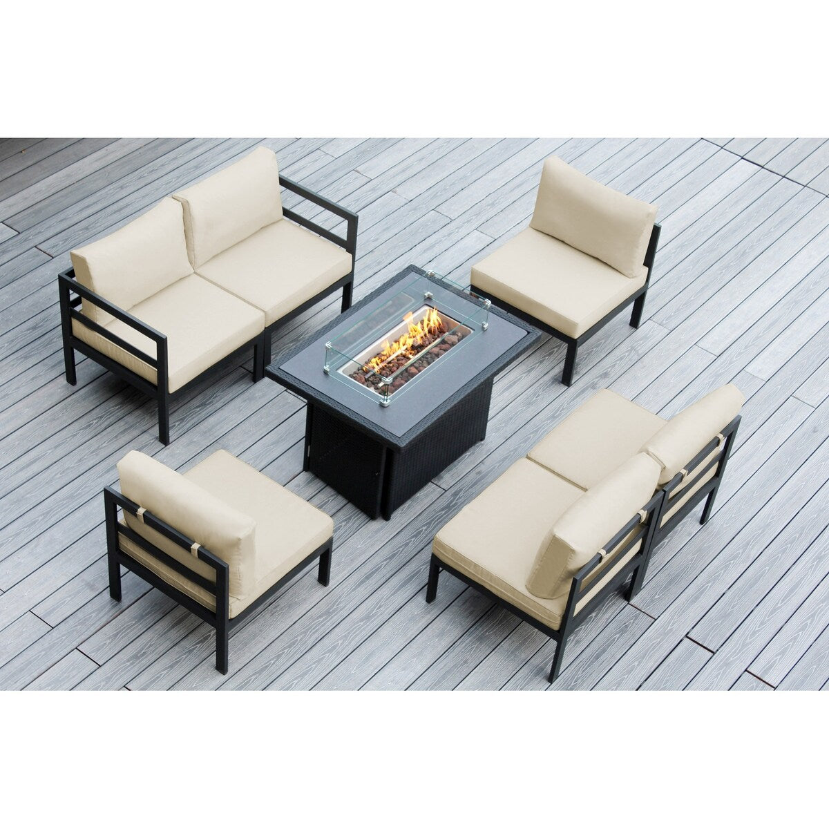 Ohana Outdoor 7-pc. Cushioned Aluminum Sectional with 42 Fire Table