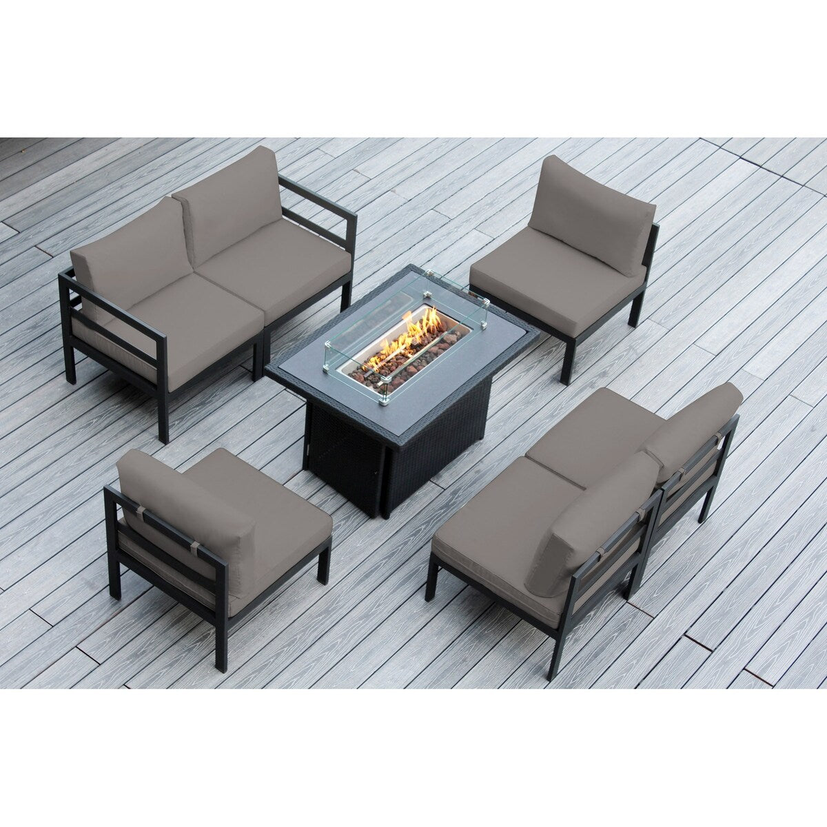 Ohana Outdoor 7-pc. Cushioned Aluminum Sectional with 42 Fire Table