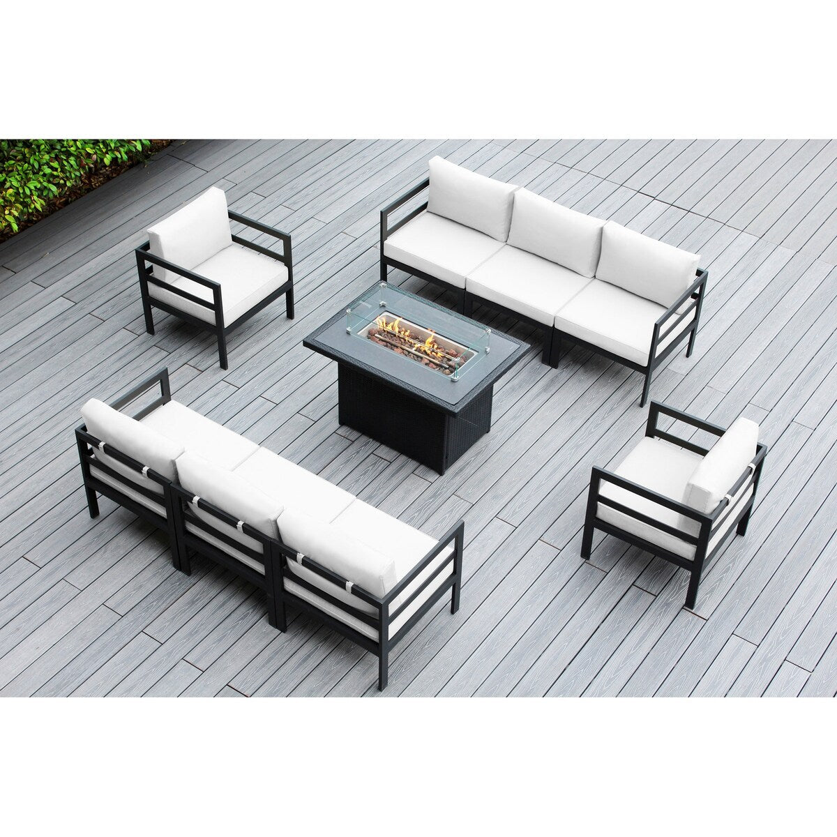 Ohana Outdoor 9-pc. Cushioned Aluminum Sectional with 42 Fire Table