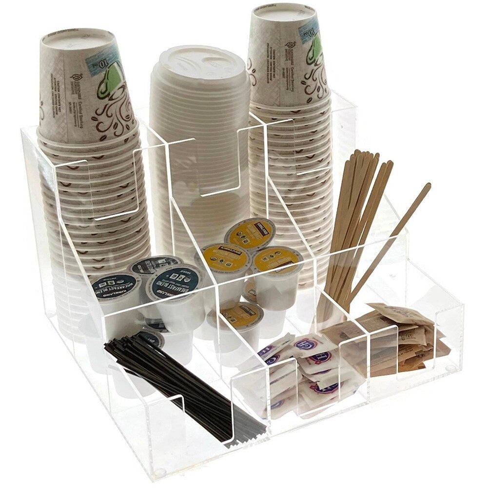 OnDisplay Acrylic Break Room Coffee Station Organizer for Cups/Lids/Sugar/Coffee Pods/Tea and more