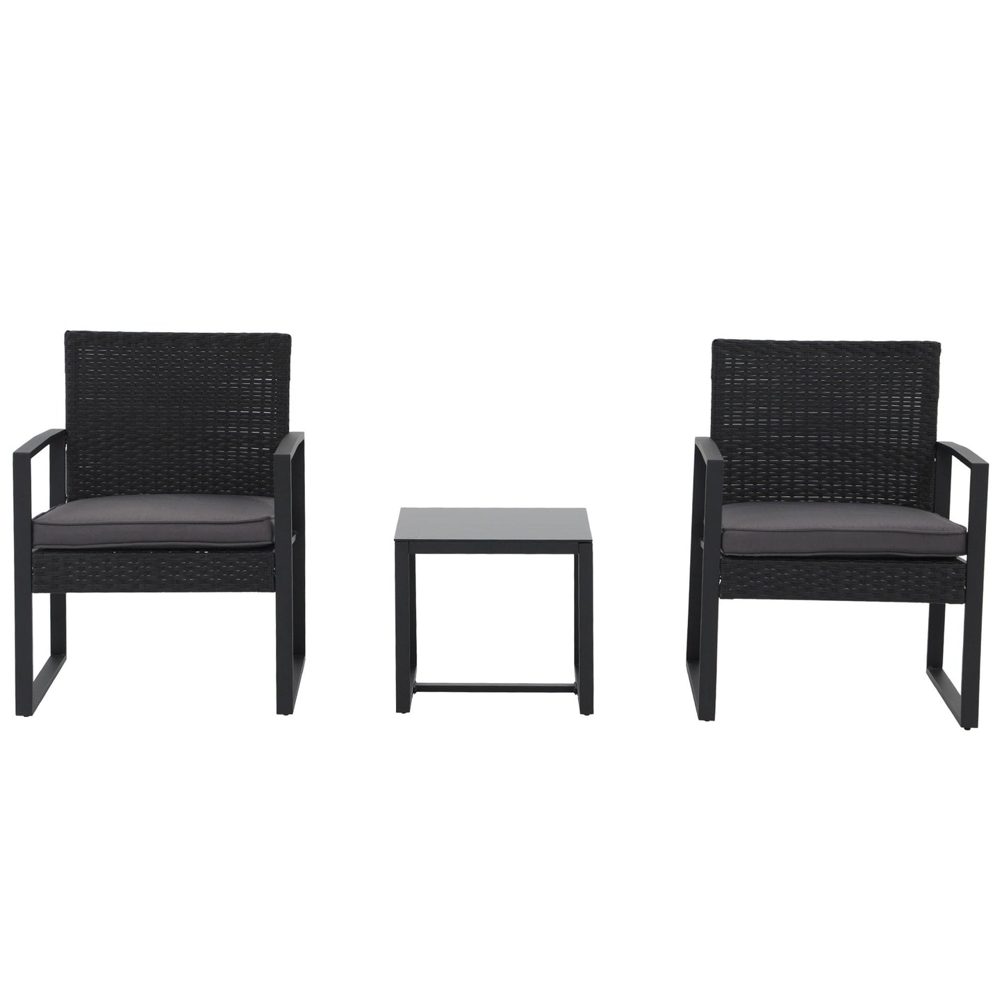 Outdoor 3 Pieces Wicker Chat Set with Cushions - N/A