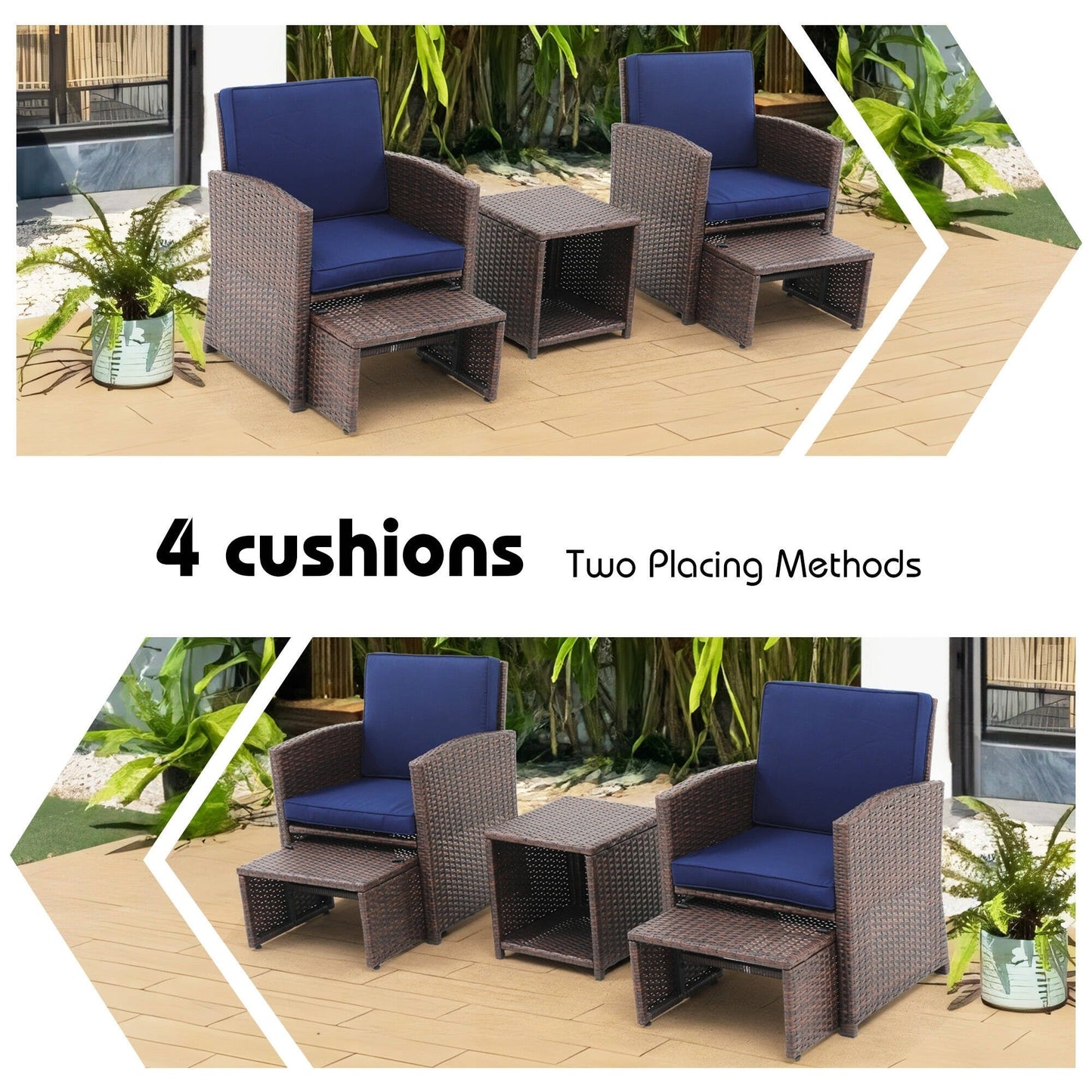 Outdoor 5-piece Brown Rattan Wicker Conversation Set