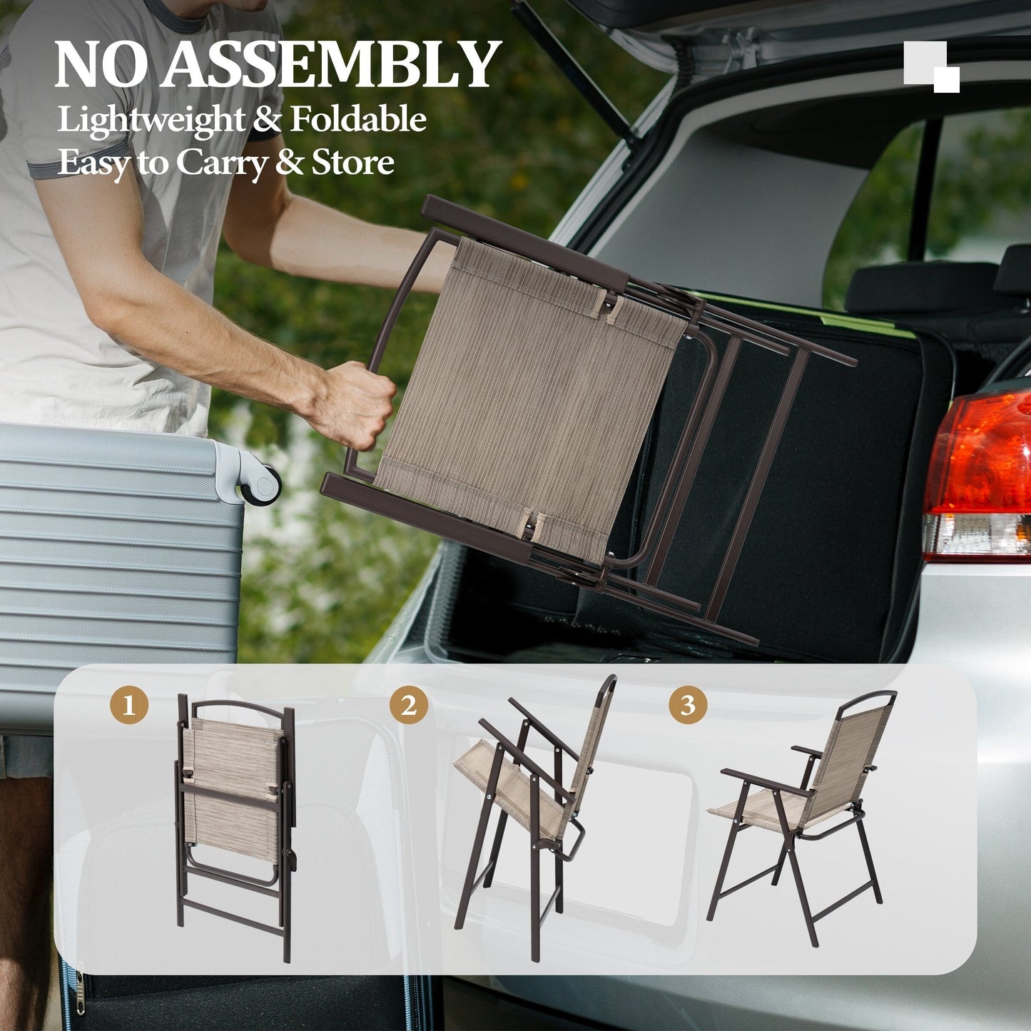 Outdoor 5-piece Patio Dining Set Folding Chairs and Glass Table with Umbrella Hole - See the specifications