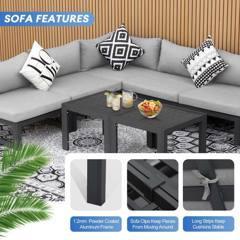 FINCATI Outdoor Aluminum Furniture Patio Sectional Sofa Set with Table
