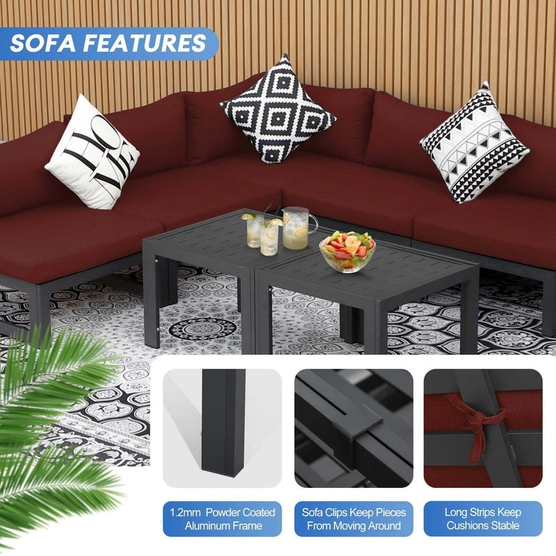 FINCATI Outdoor Aluminum Furniture Patio Sectional Sofa Set with Table