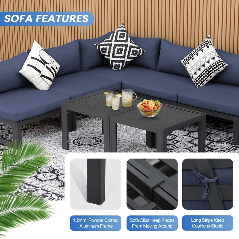 FINCATI Outdoor Aluminum Furniture Patio Sectional Sofa Set with Table