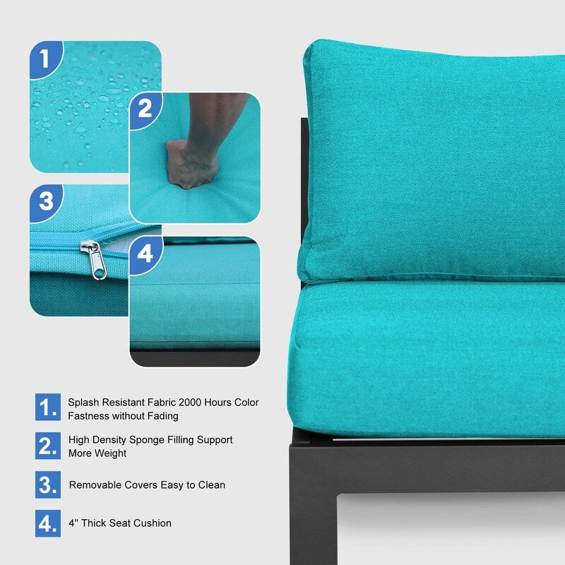 FINCATI Outdoor Aluminum Furniture Patio Sectional Sofa Set with Table