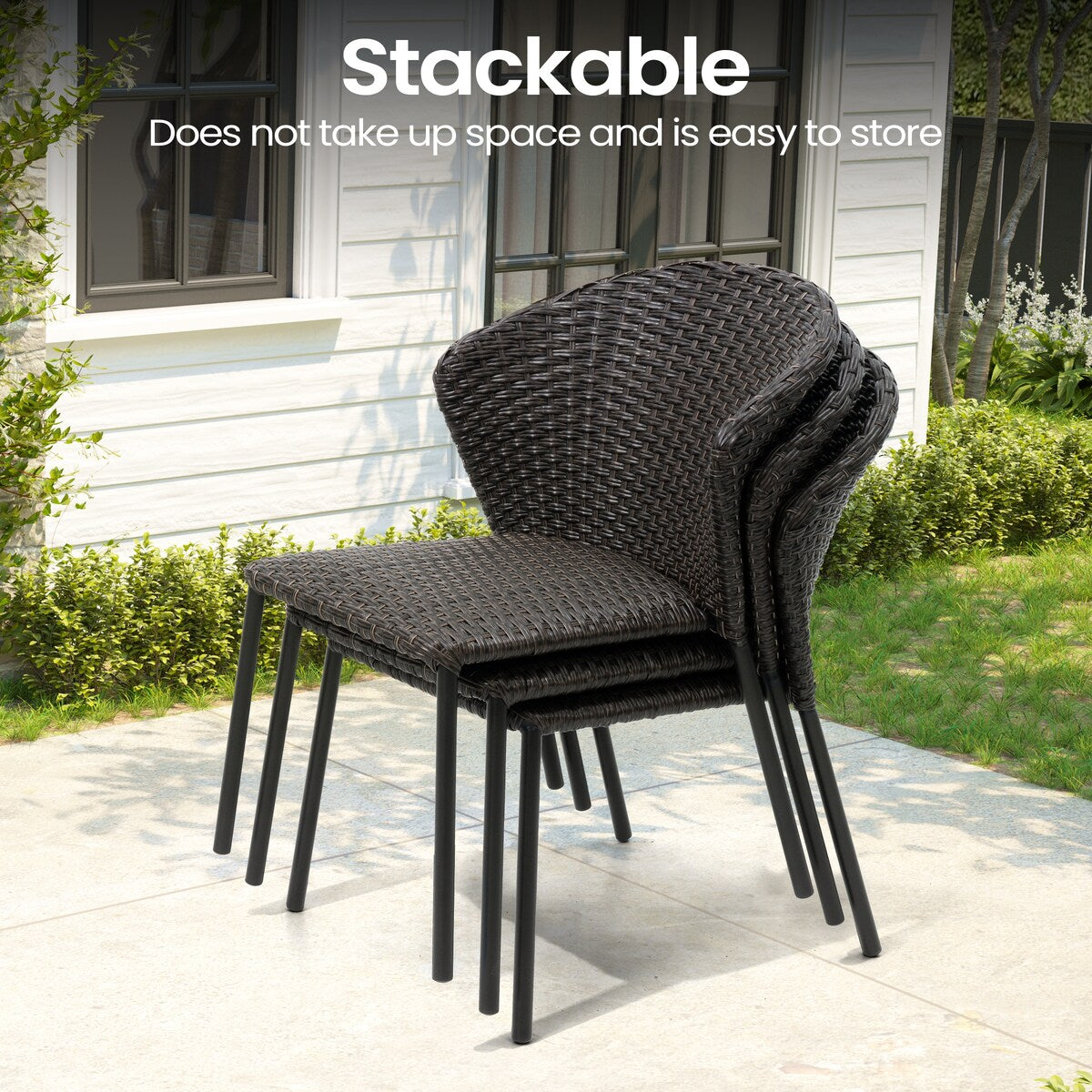 Outdoor Dining Set Aluminum Dining Table with PE Rattan Stacking Chairs - Set of 9